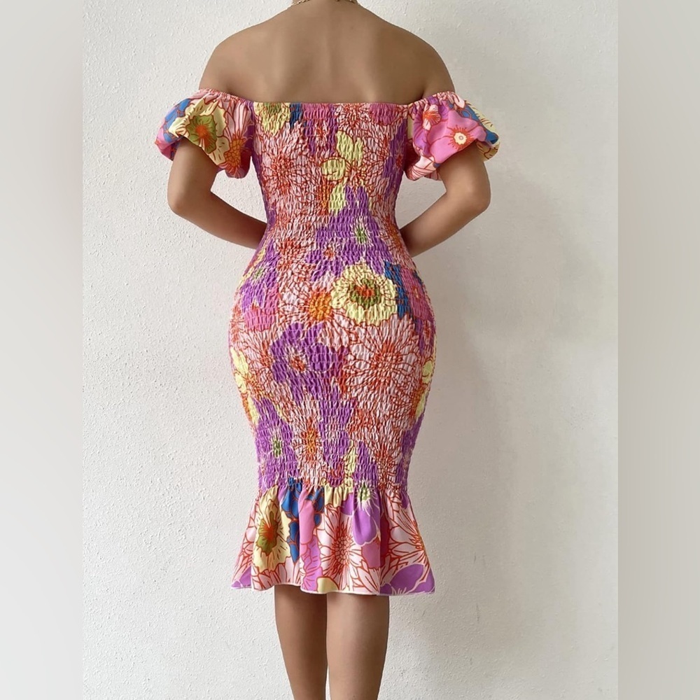 Floral Mermaid Off Shoulder Midi Dress - Picture 2 of 8